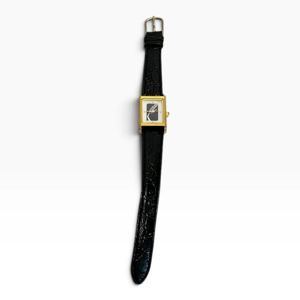 Vintage Lyna Marketing Texas Watch Gold Tone Black Leather Croc